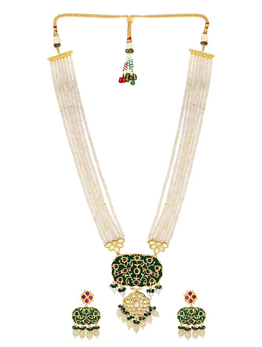 Micron gold polished brass, Agates, Kundan Polki, Shell Pearls Necklace Set