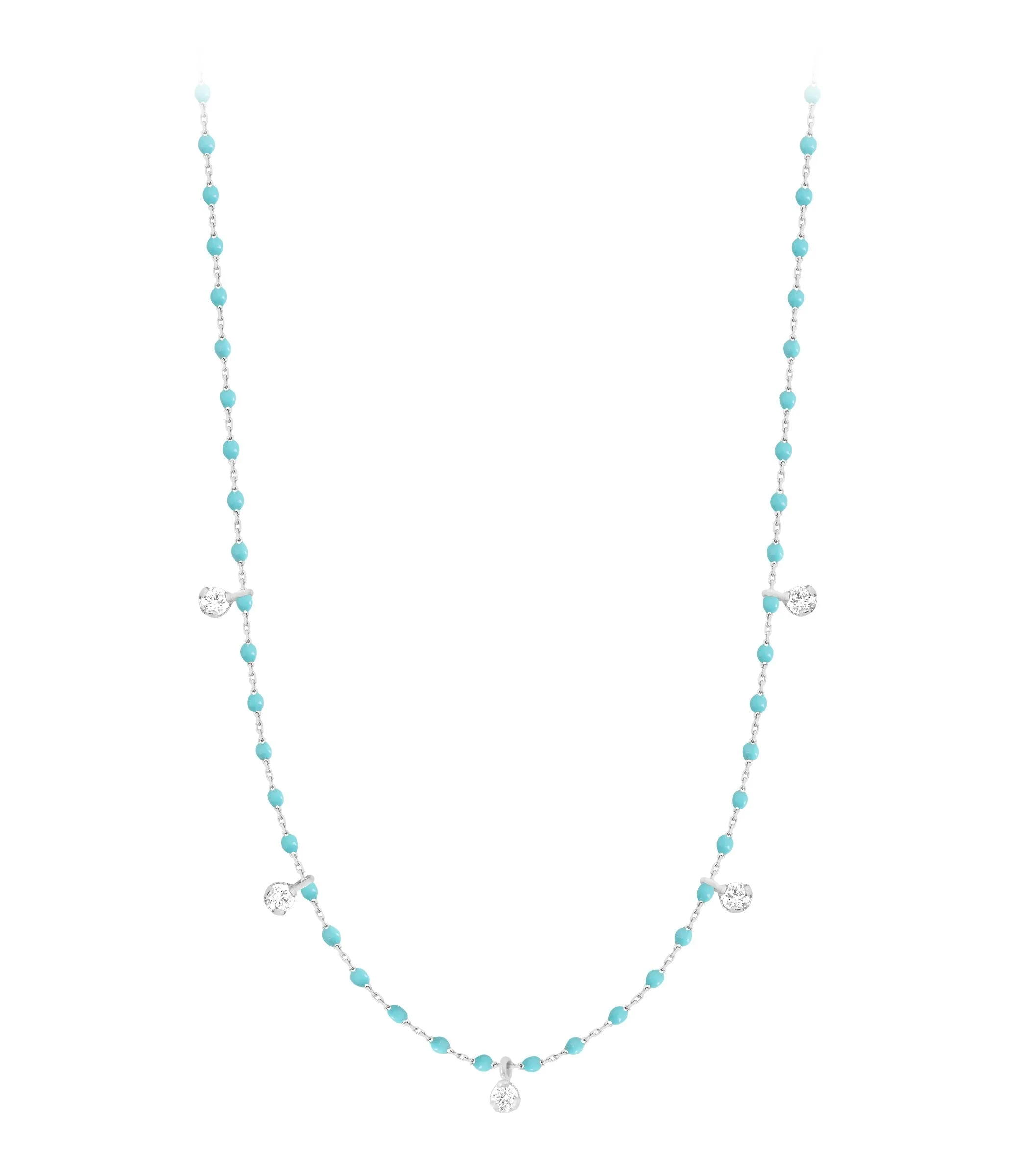 Mini Gigi Turquoise Green necklace, White Gold 5 diamond, 21.7"