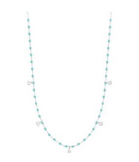 Mini Gigi Turquoise Green necklace, White Gold 5 diamond, 21.7"