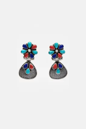 Multi Coloured Flower Silver Earrings