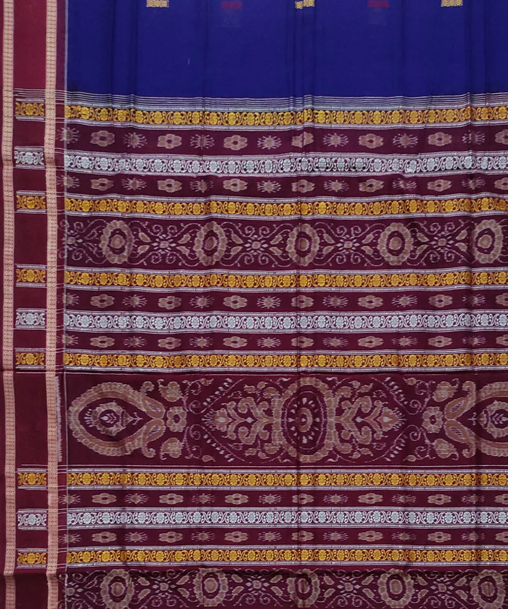 Navy blue maroon handloom cotton bomkai saree