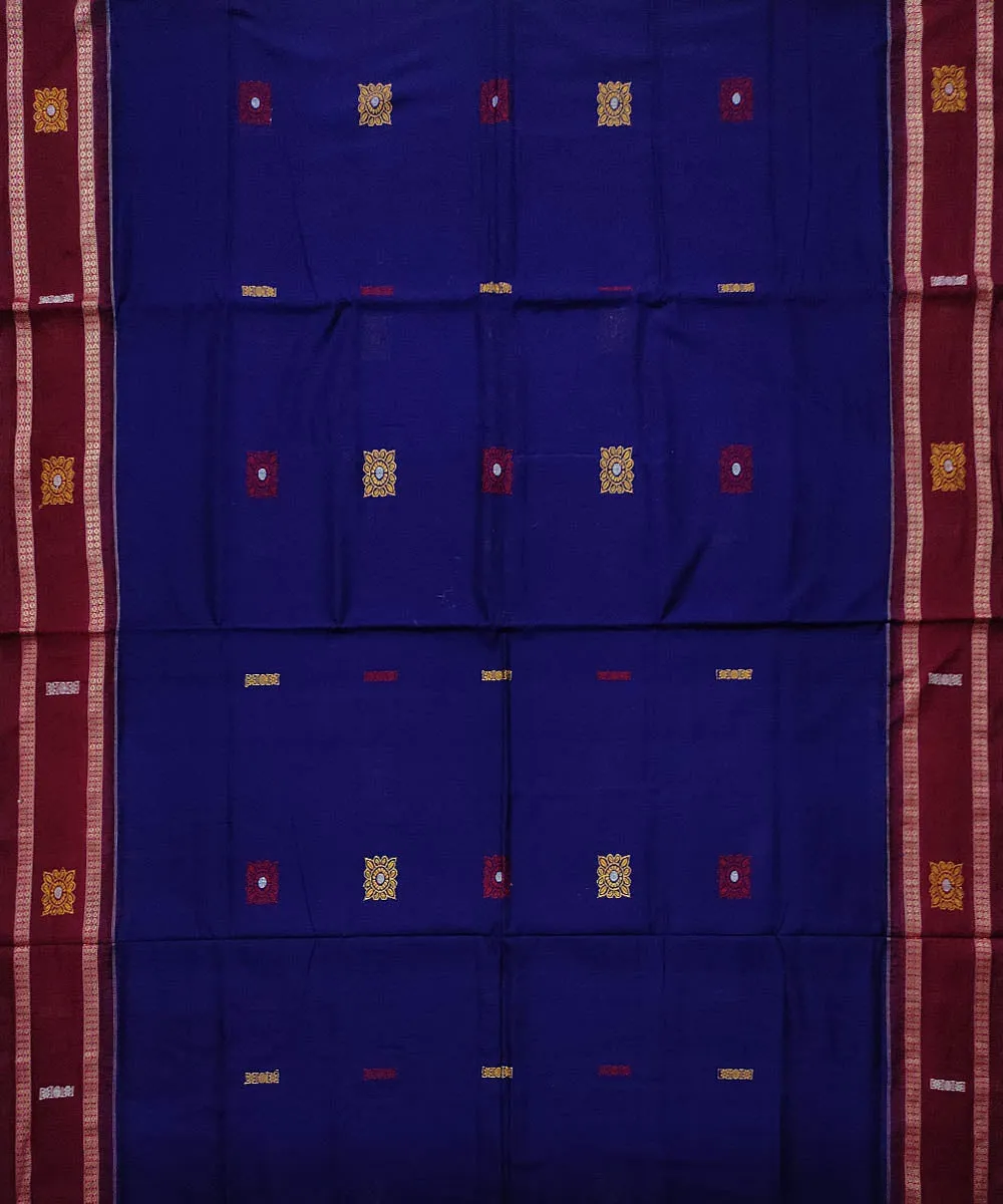 Navy blue maroon handloom cotton bomkai saree