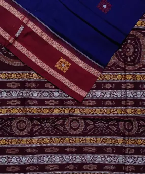 Navy blue maroon handloom cotton bomkai saree