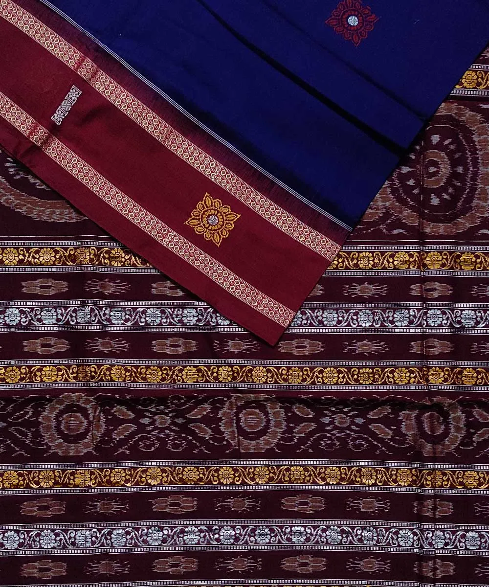 Navy blue maroon handloom cotton bomkai saree