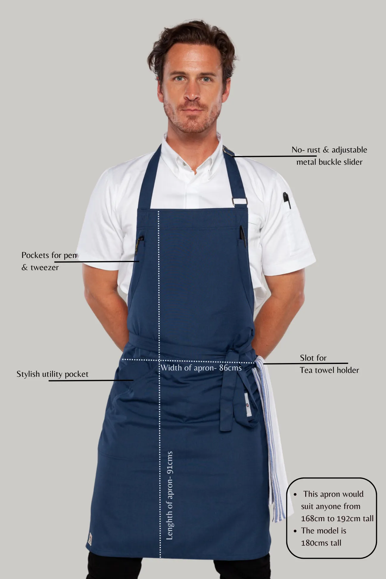 Niche Bluish Grey chef apron one size