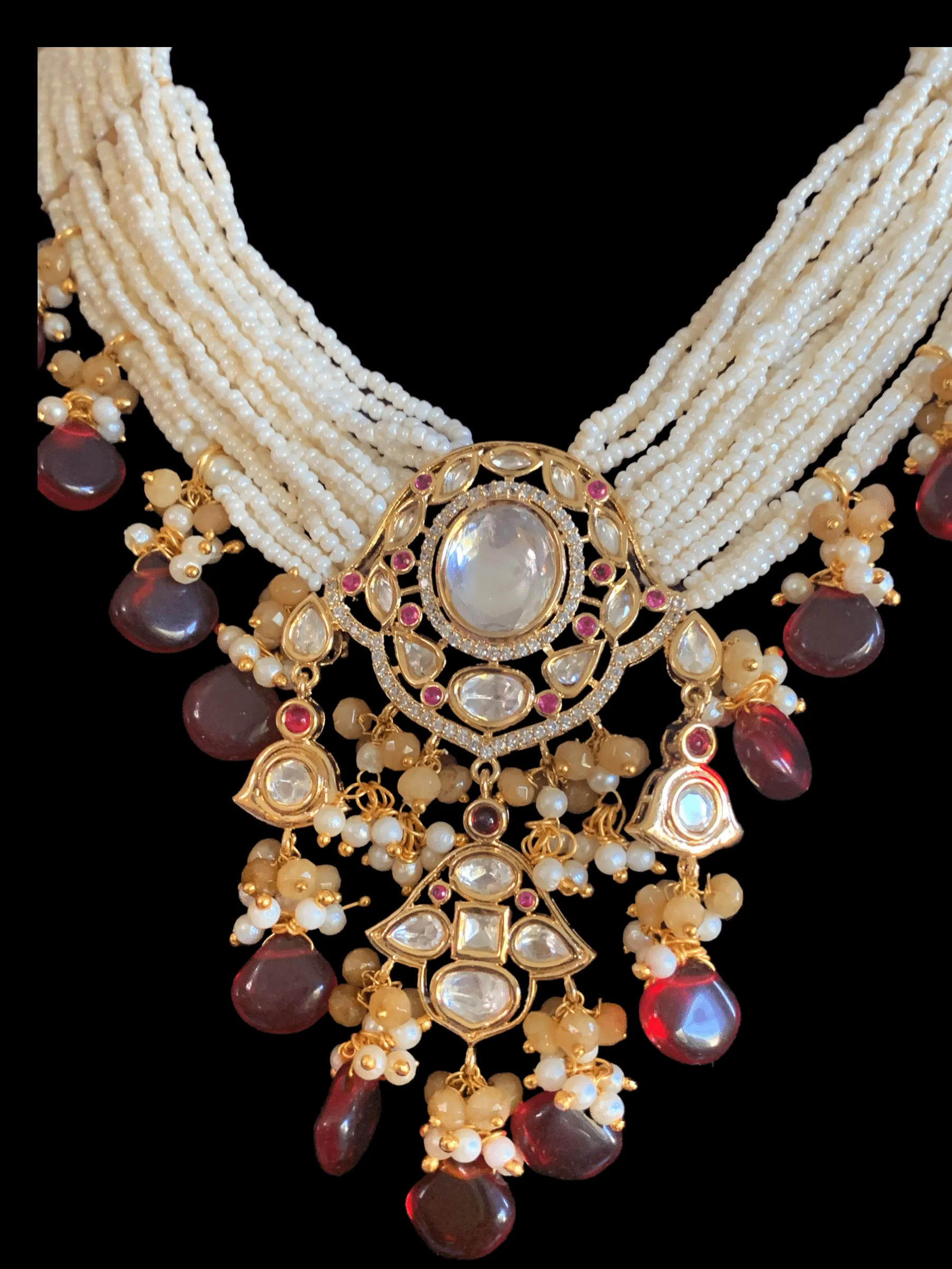 NS243  Reema high quality polki necklace set - Maroon  ( READY TO SHIP)