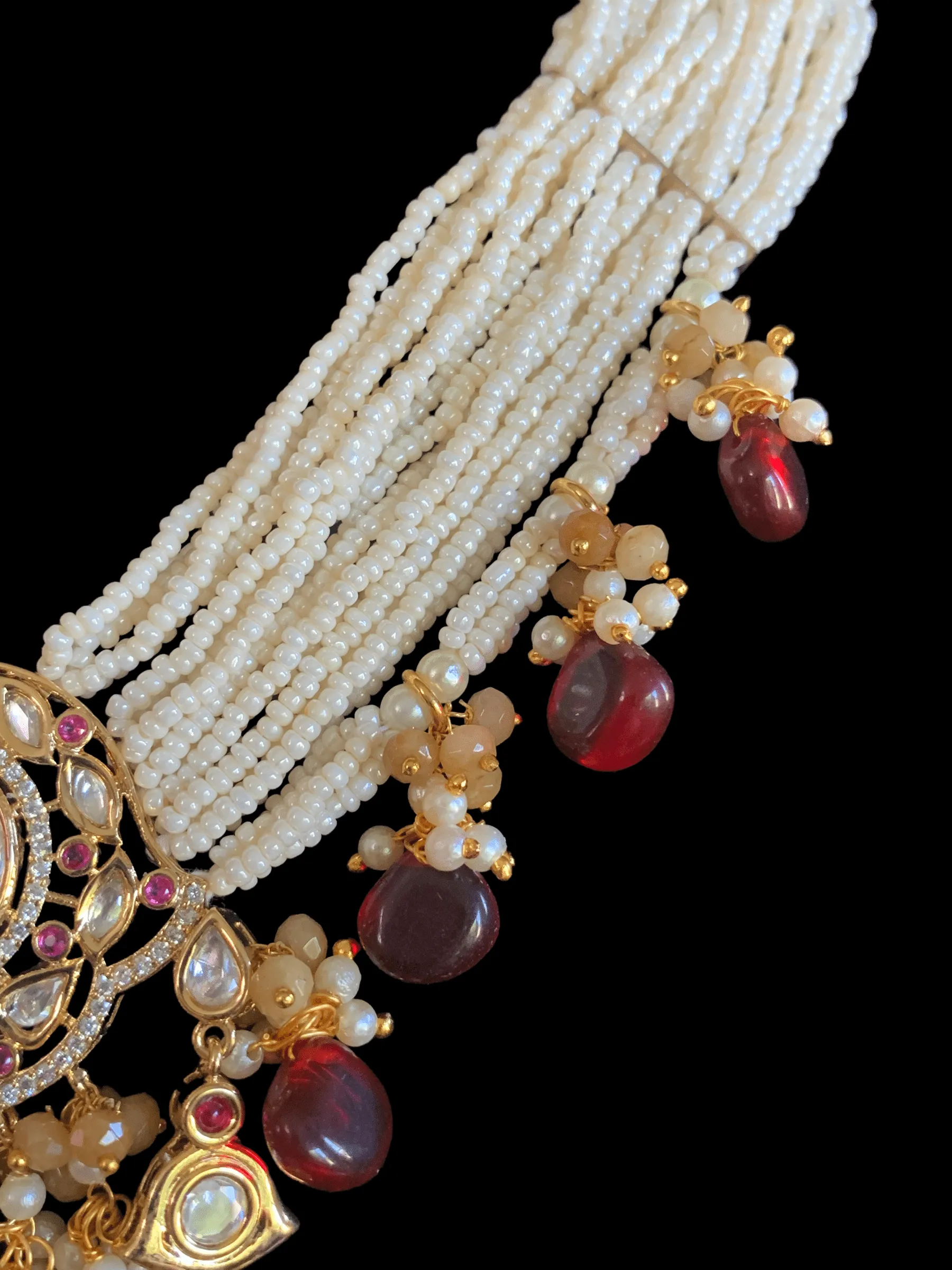 NS243  Reema high quality polki necklace set - Maroon  ( READY TO SHIP)