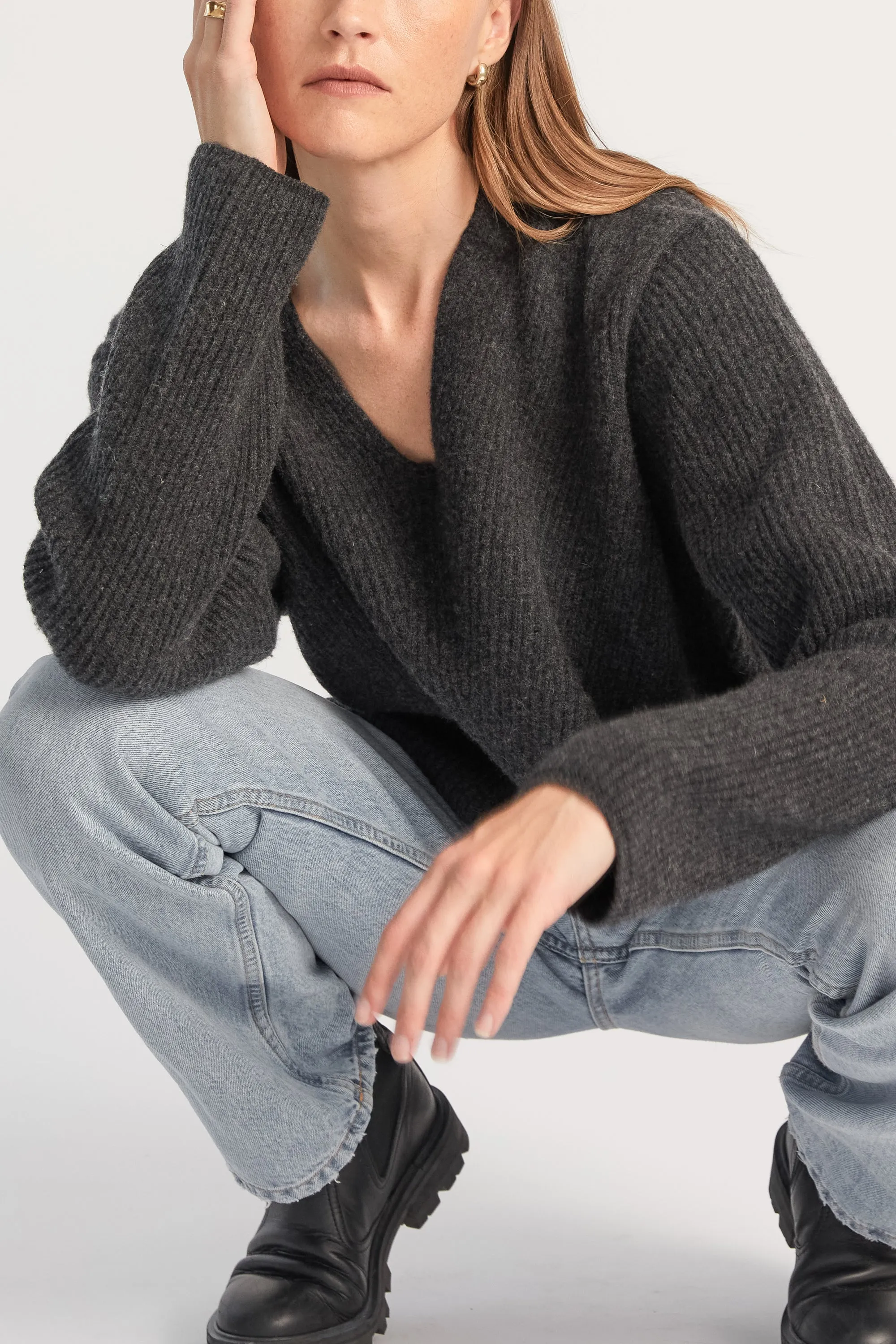 Oversized V Neck Ribbed Sweater