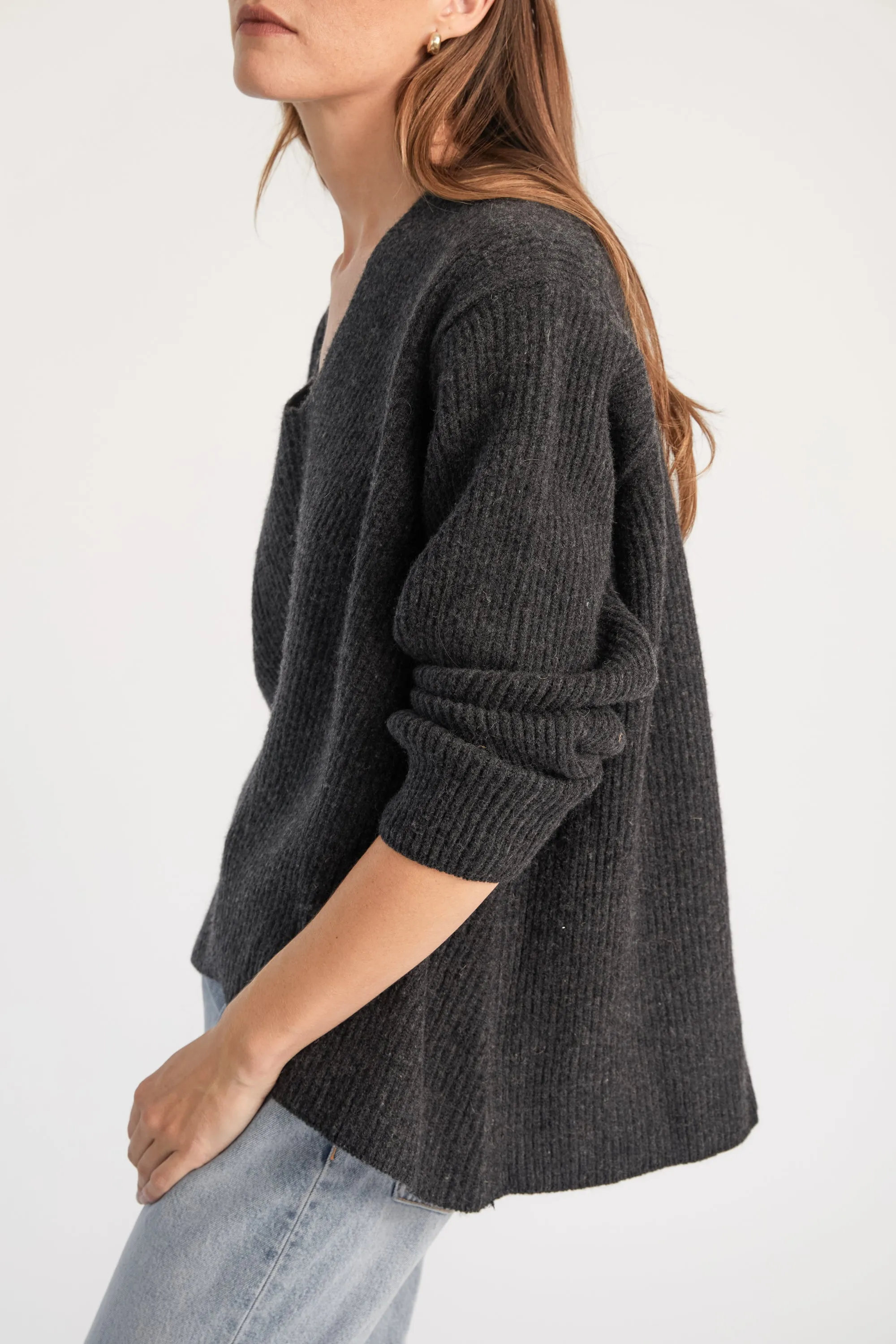 Oversized V Neck Ribbed Sweater