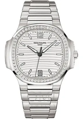 Patek Philippe Ladies Nautilus Automatic 7118 35.2MM Silvery Opaline Dial With Stainless Steel Diamond Bezel