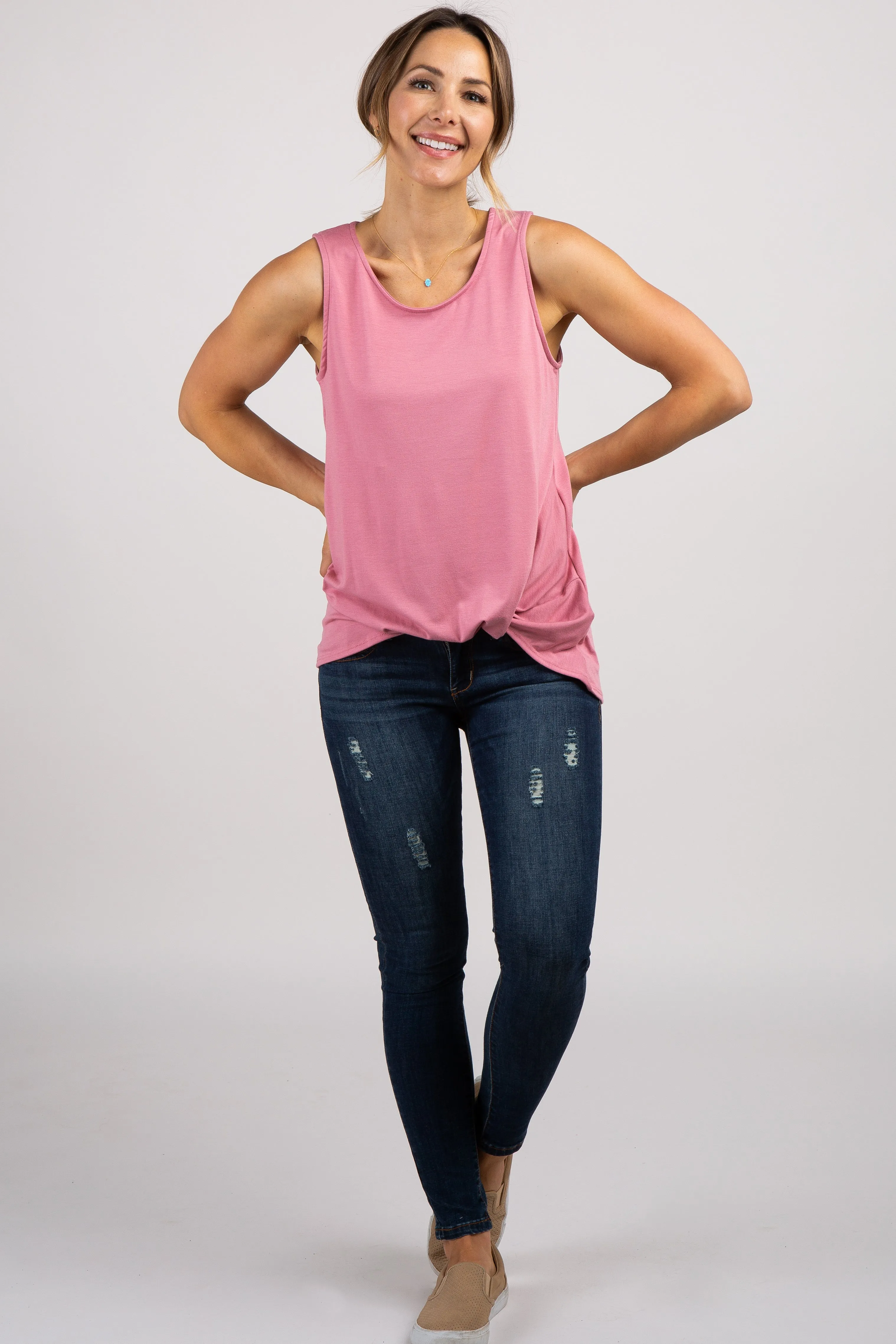 PinkBlush Pink Sleeveless Knot Top