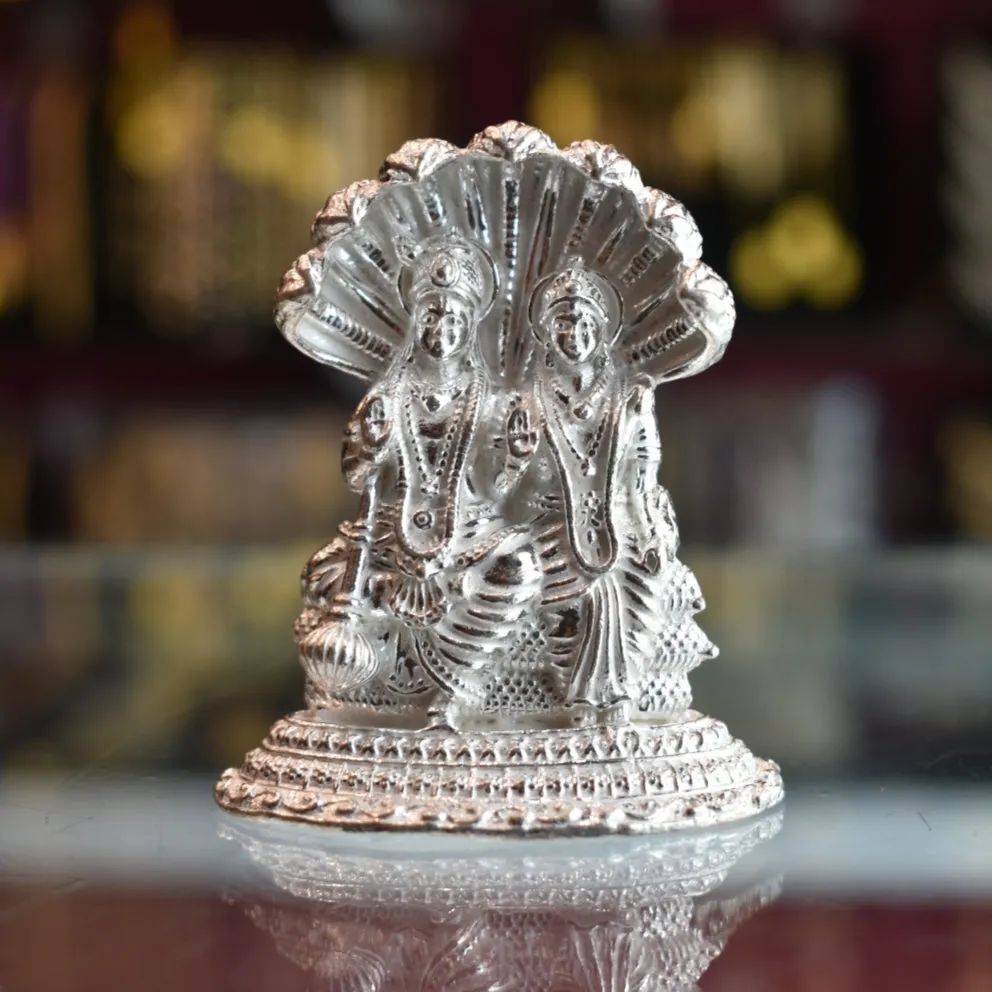 "Radiant Blessings: The Exquisite Pure Silver Lakshmi Narayana Swami Idol"