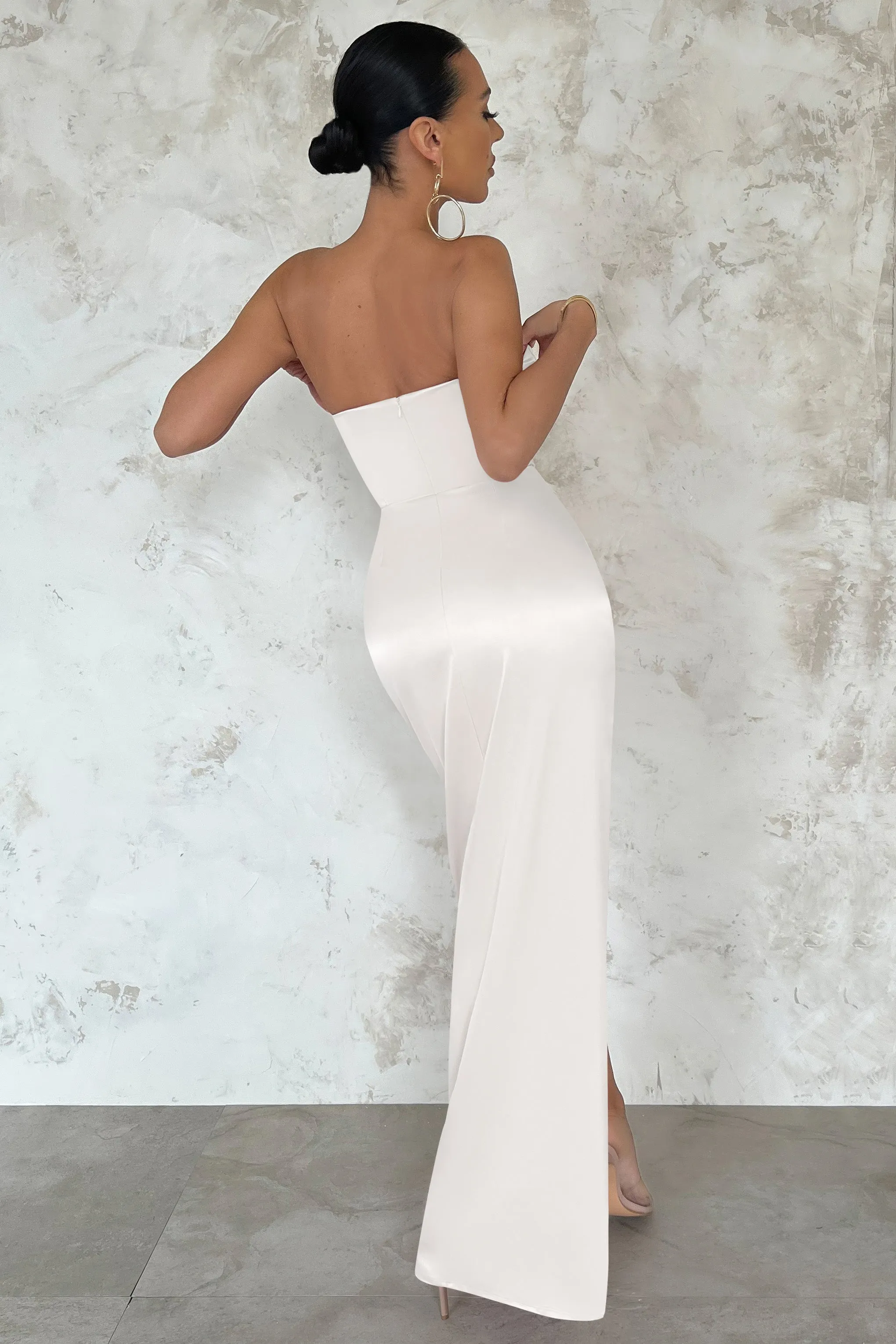 Romancing | Ivory Thigh Split Corset Strapless Maxi Dress