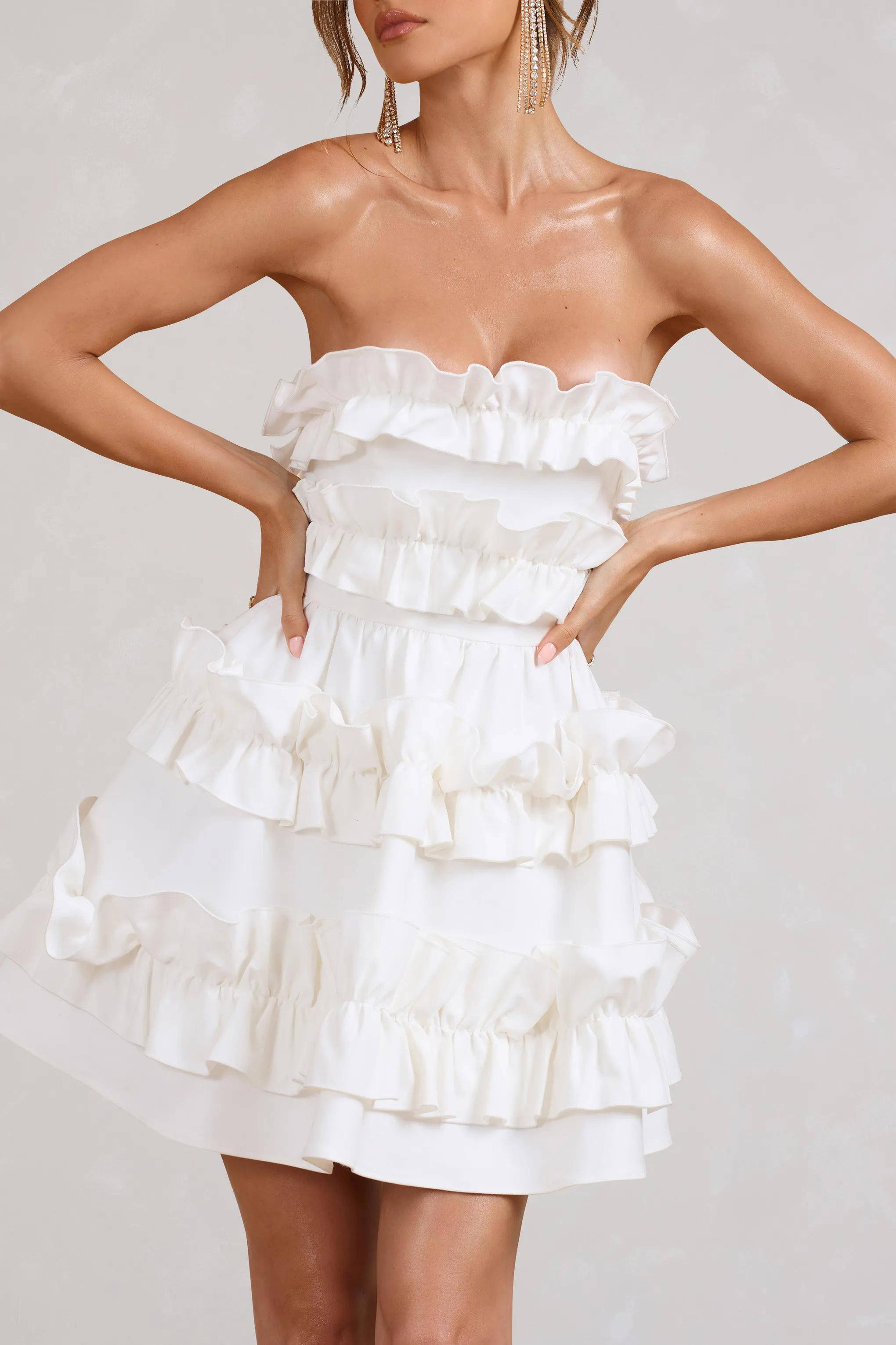 Rosette | White Ruffled Bandeau Mini Dress