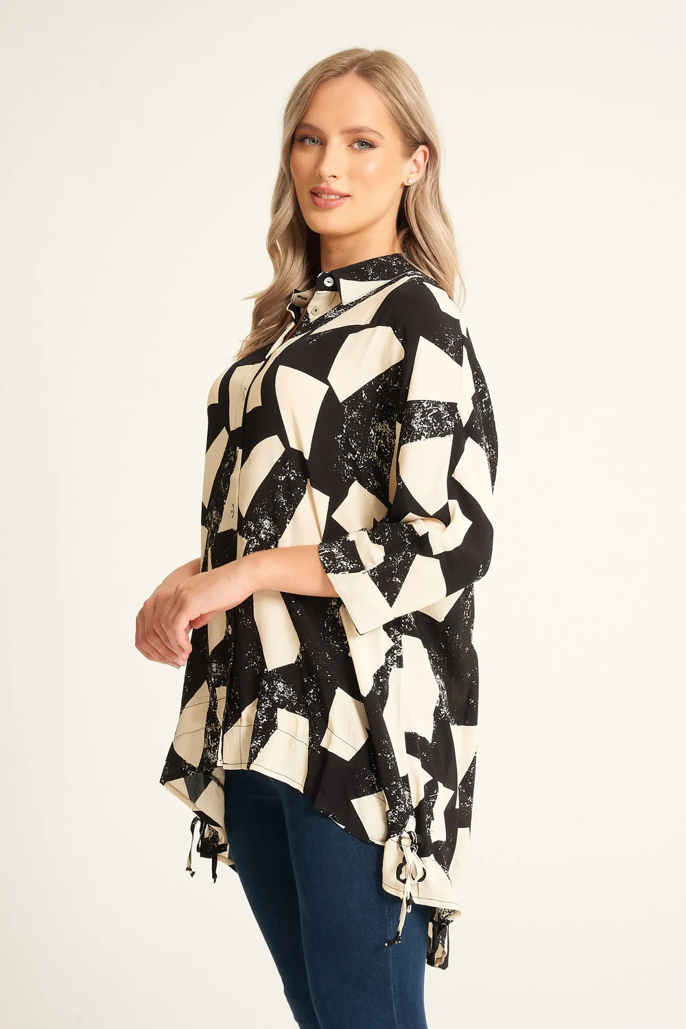 Saloos Geometrical Print Button Through Blouse Shirt