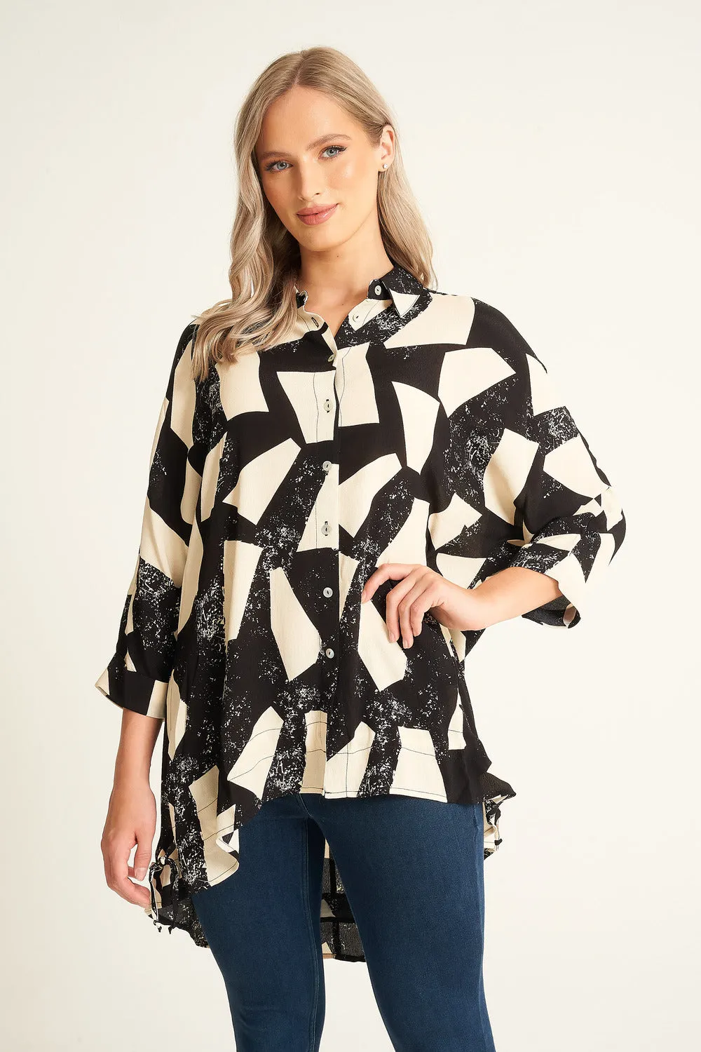 Saloos Geometrical Print Button Through Blouse Shirt