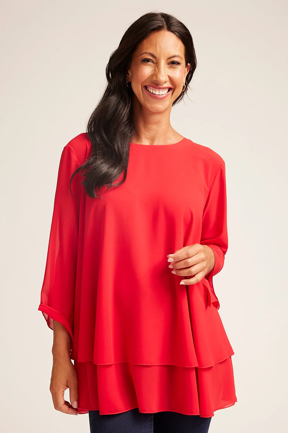 Saloos Layered Chiffon Top with Neckline Detail Ring