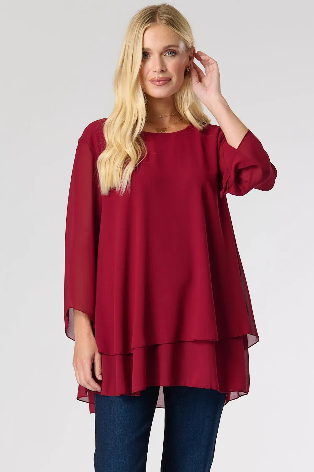 Saloos Layered Chiffon Top with Neckline Detail Ring