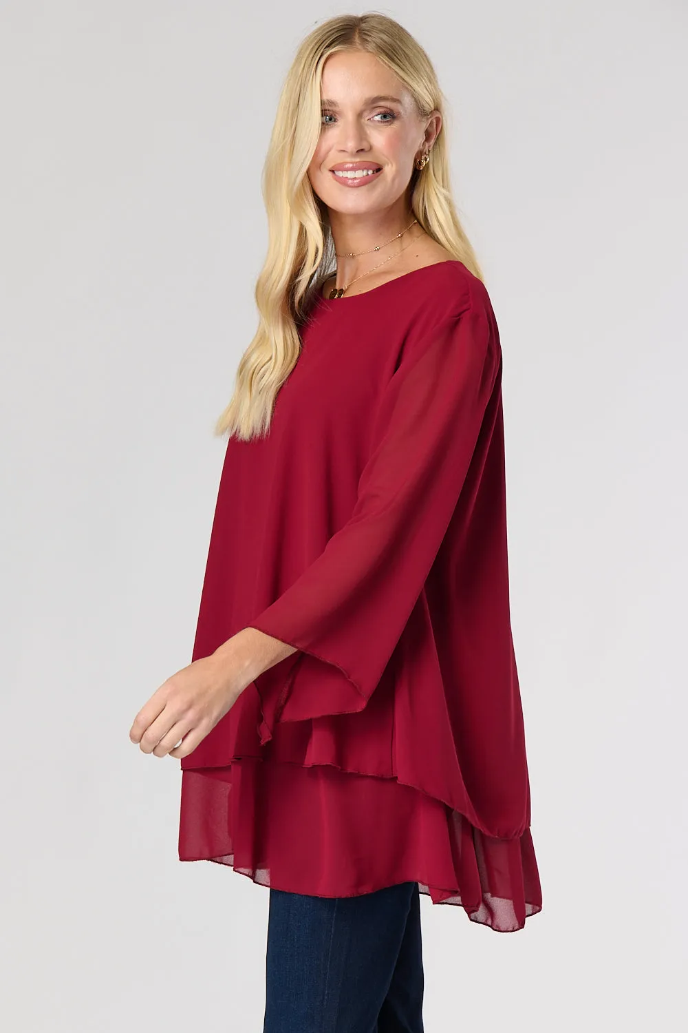 Saloos Layered Chiffon Top with Neckline Detail Ring