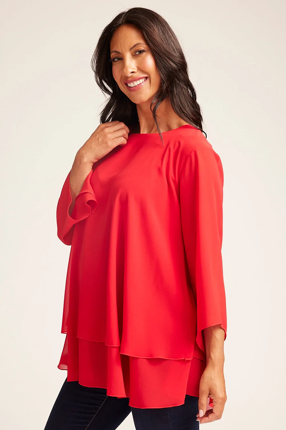 Saloos Layered Chiffon Top with Neckline Detail Ring