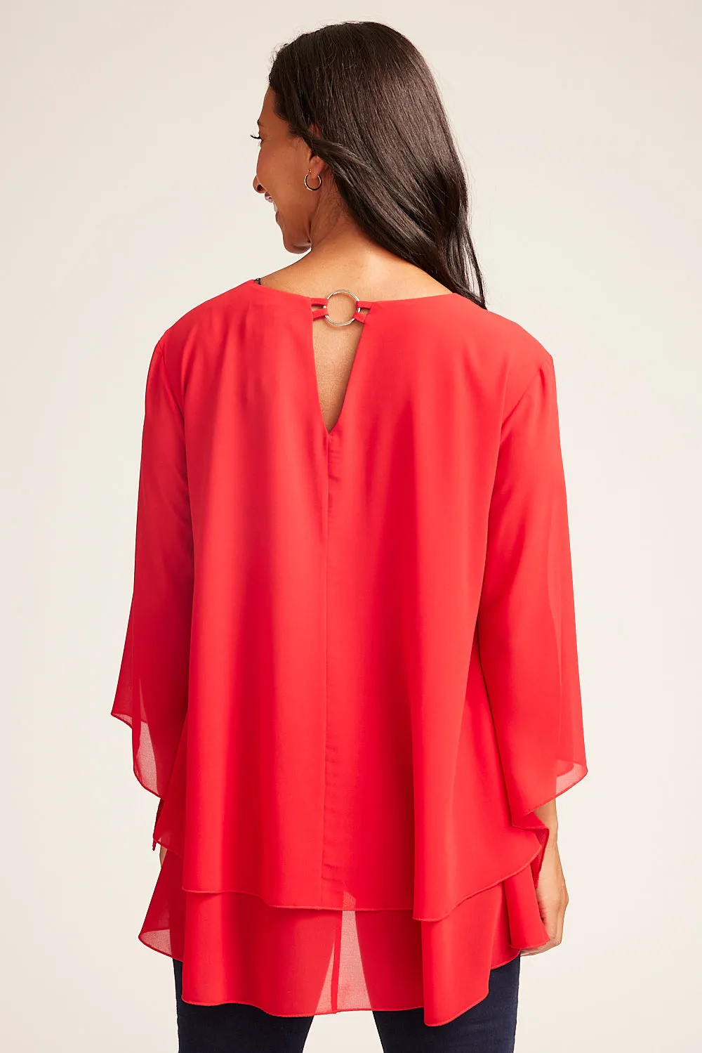 Saloos Layered Chiffon Top with Neckline Detail Ring