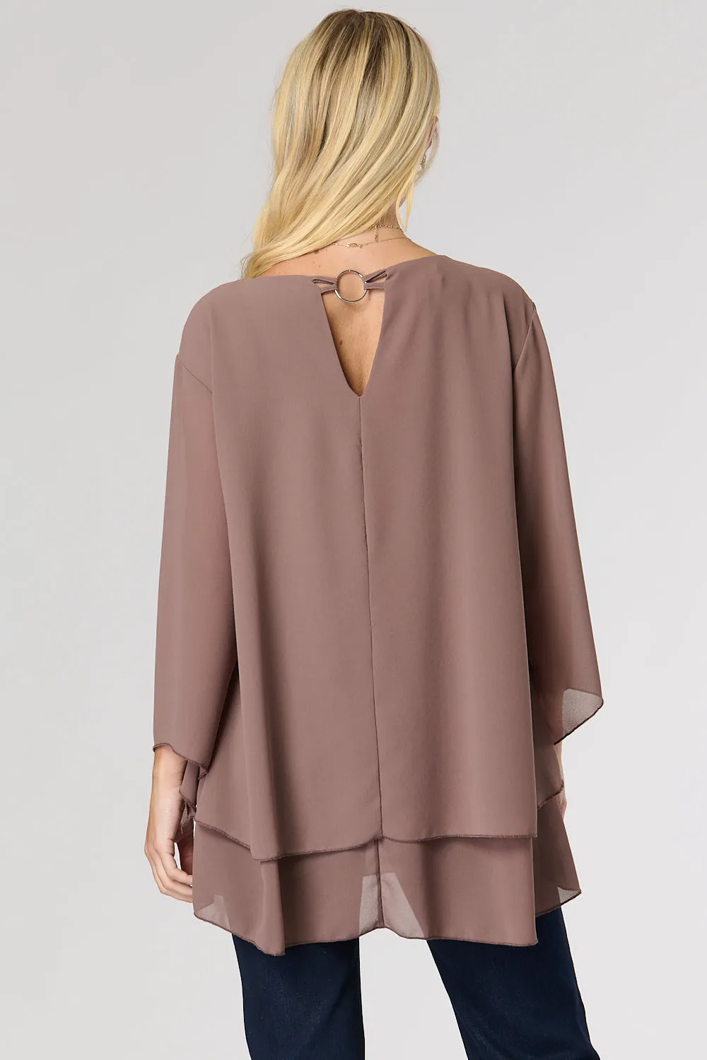 Saloos Layered Chiffon Top with Neckline Detail Ring