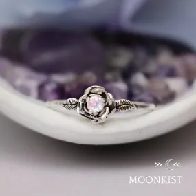 Silver Rainbow Moonstone Flower Ring for Her | Moonkist Designs