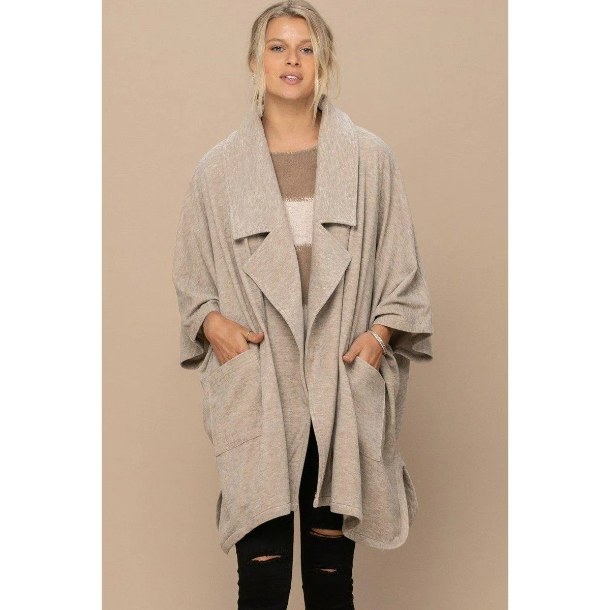 Solid Knit Oversized Trench Jacket