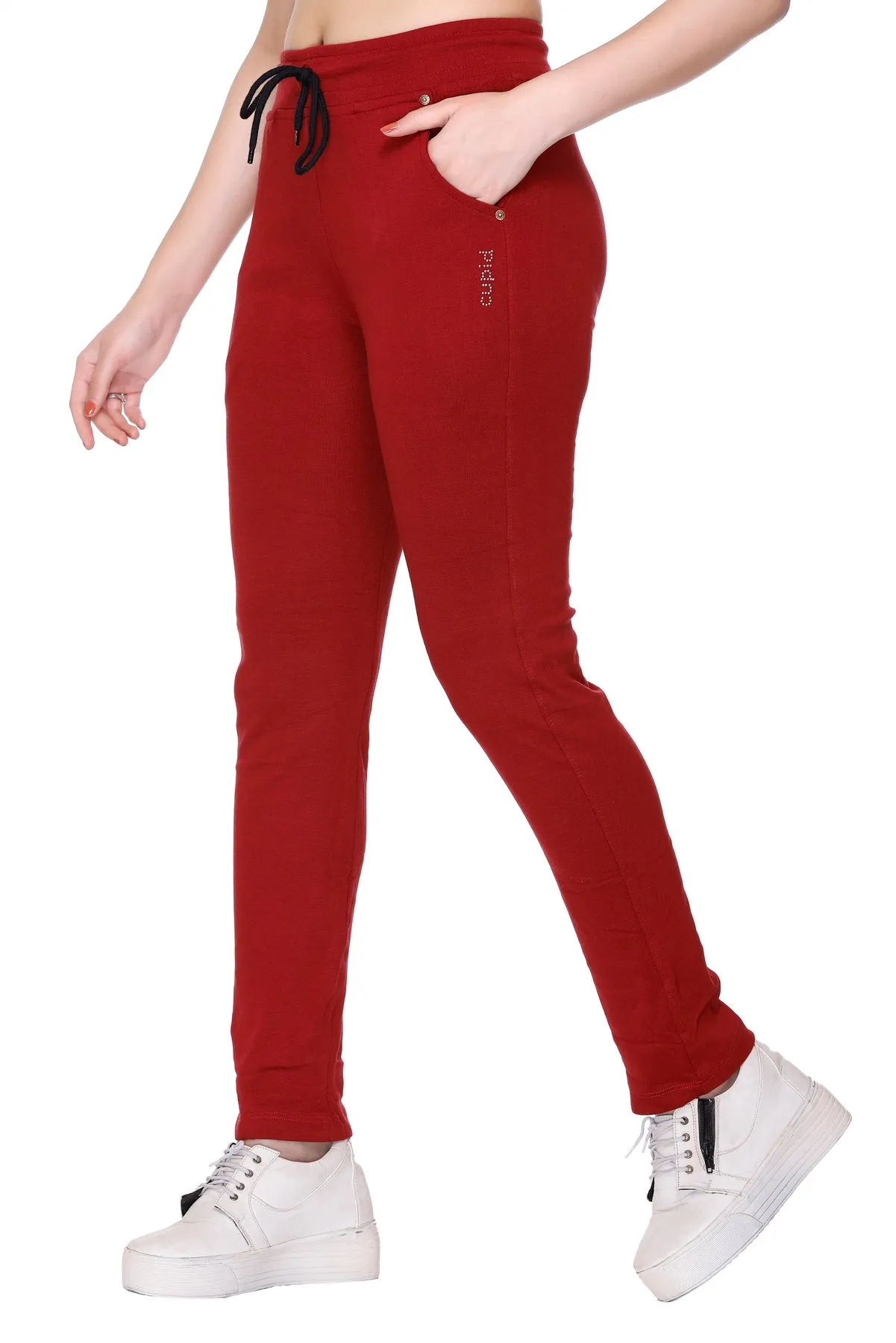 Stretchable Track Pant For Women - Cotton Lycra - Maroon