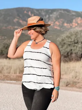 Striped Scoop Neck Tank- Ivory