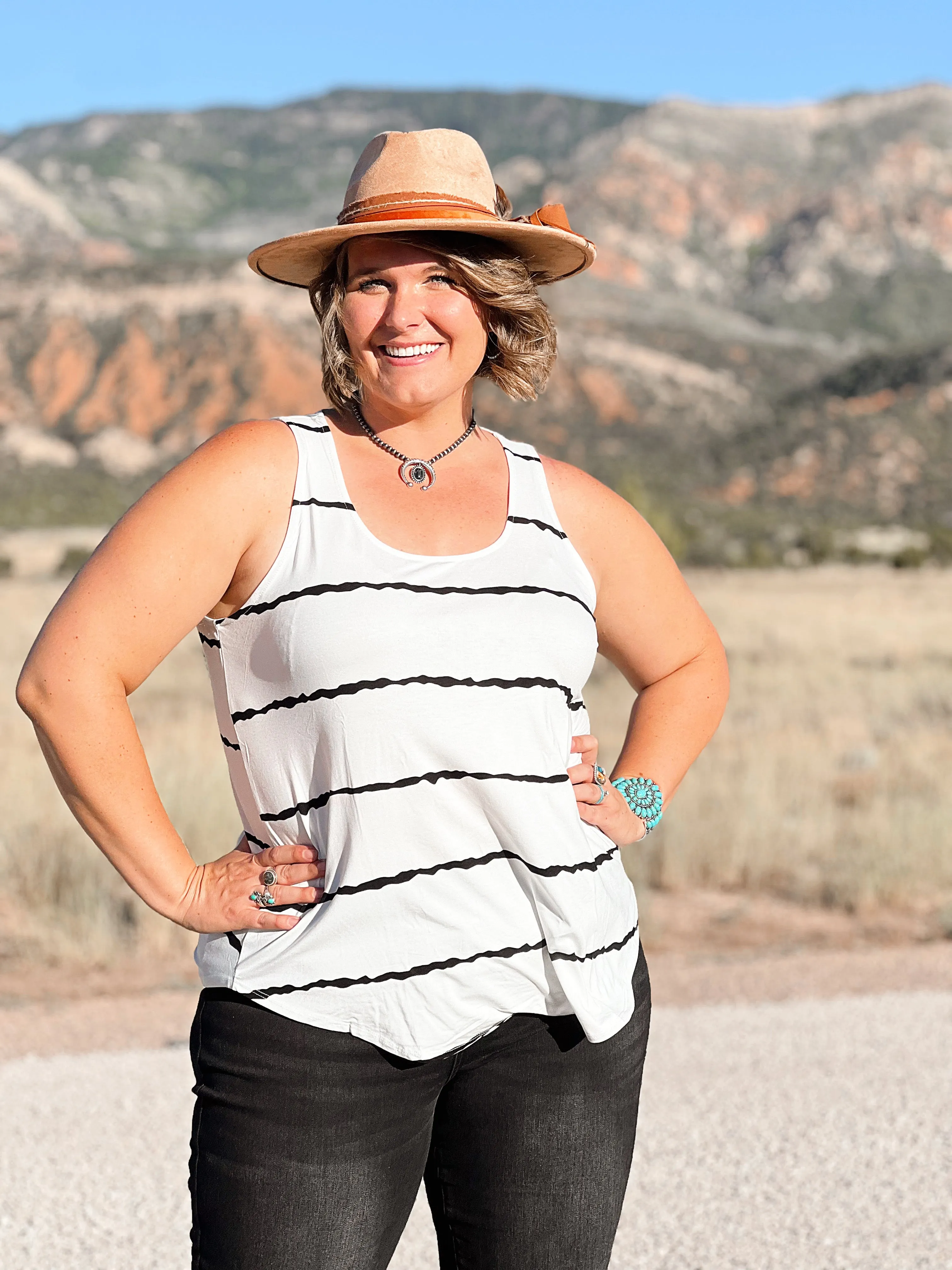 Striped Scoop Neck Tank- Ivory