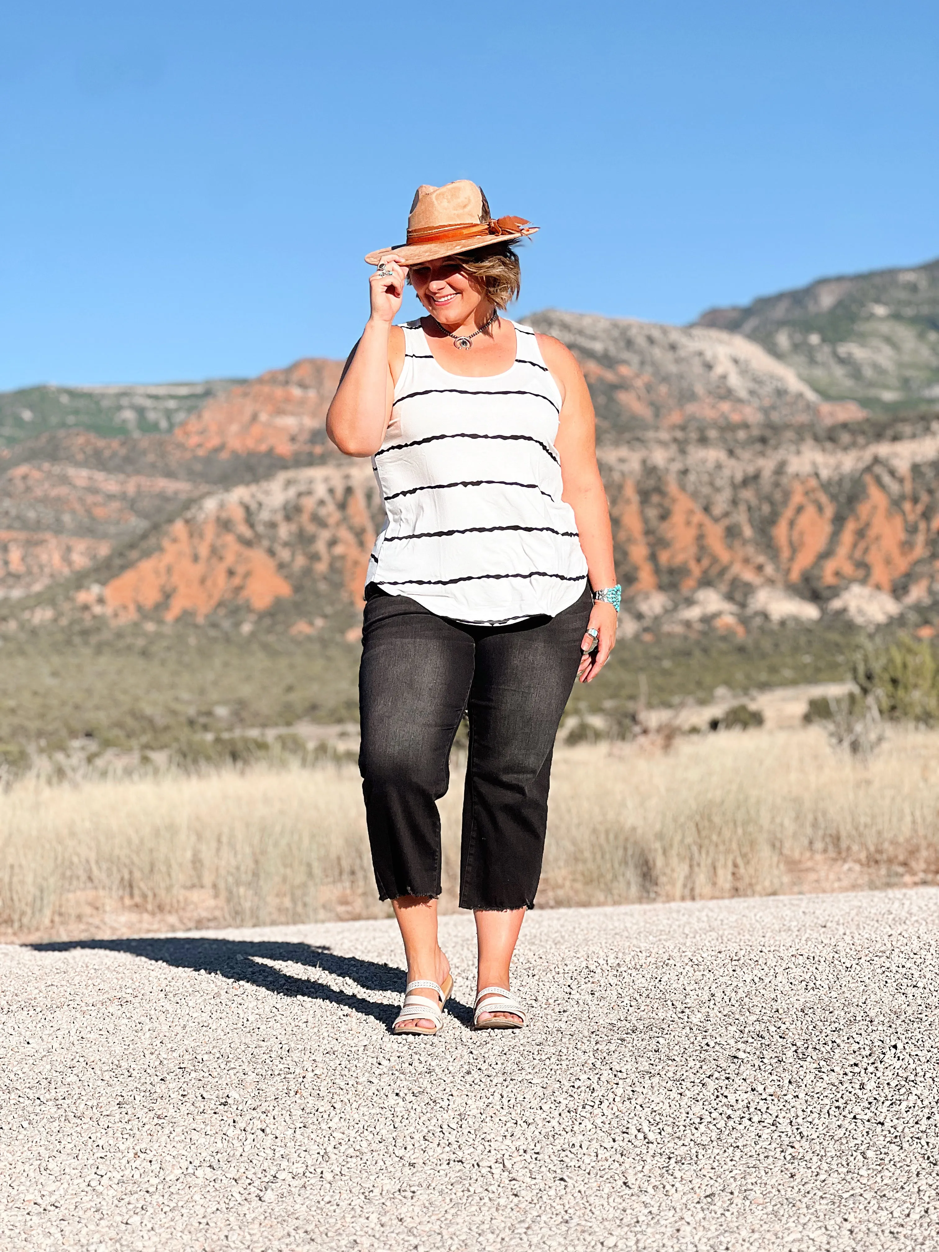 Striped Scoop Neck Tank- Ivory