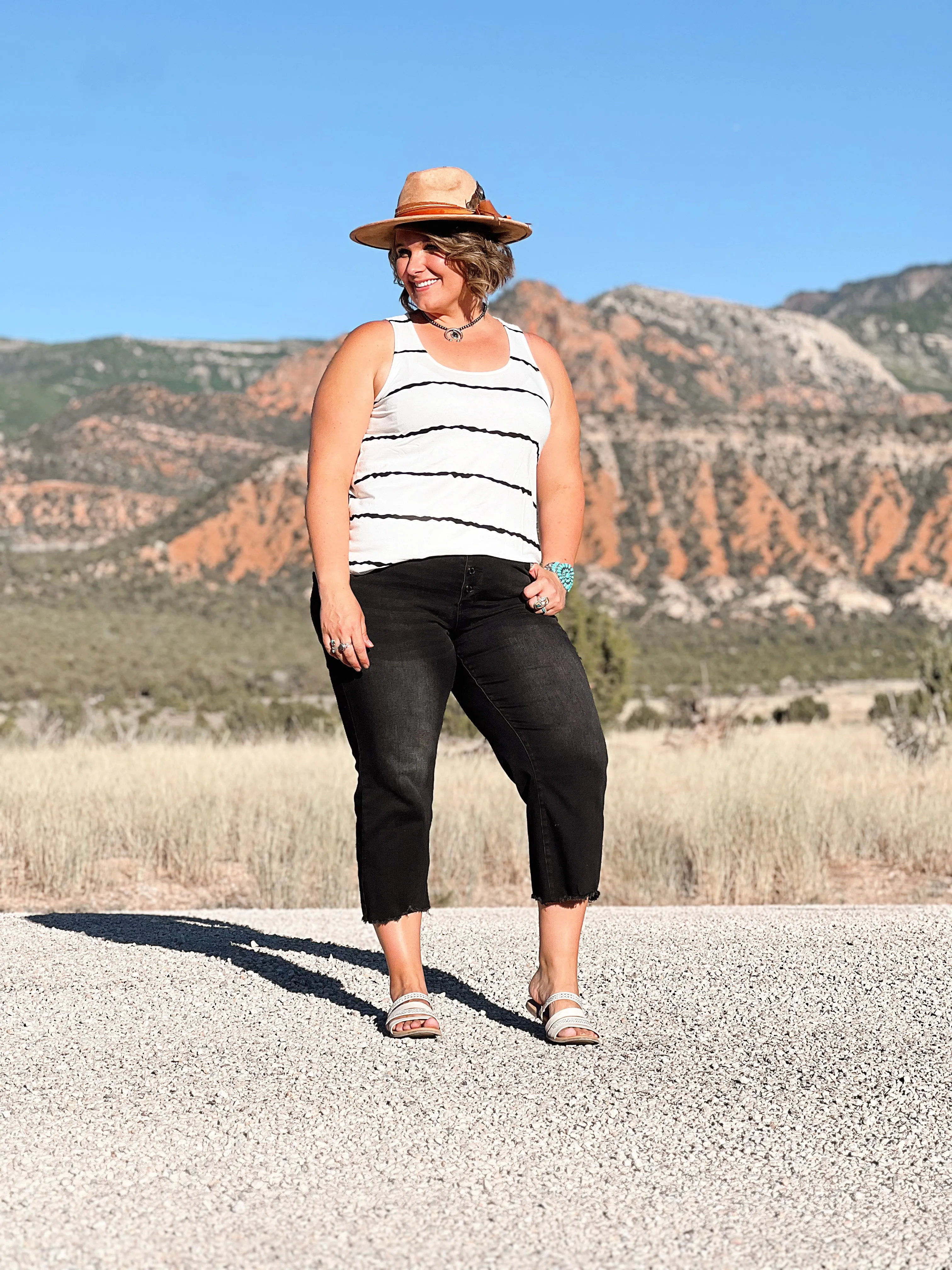 Striped Scoop Neck Tank- Ivory