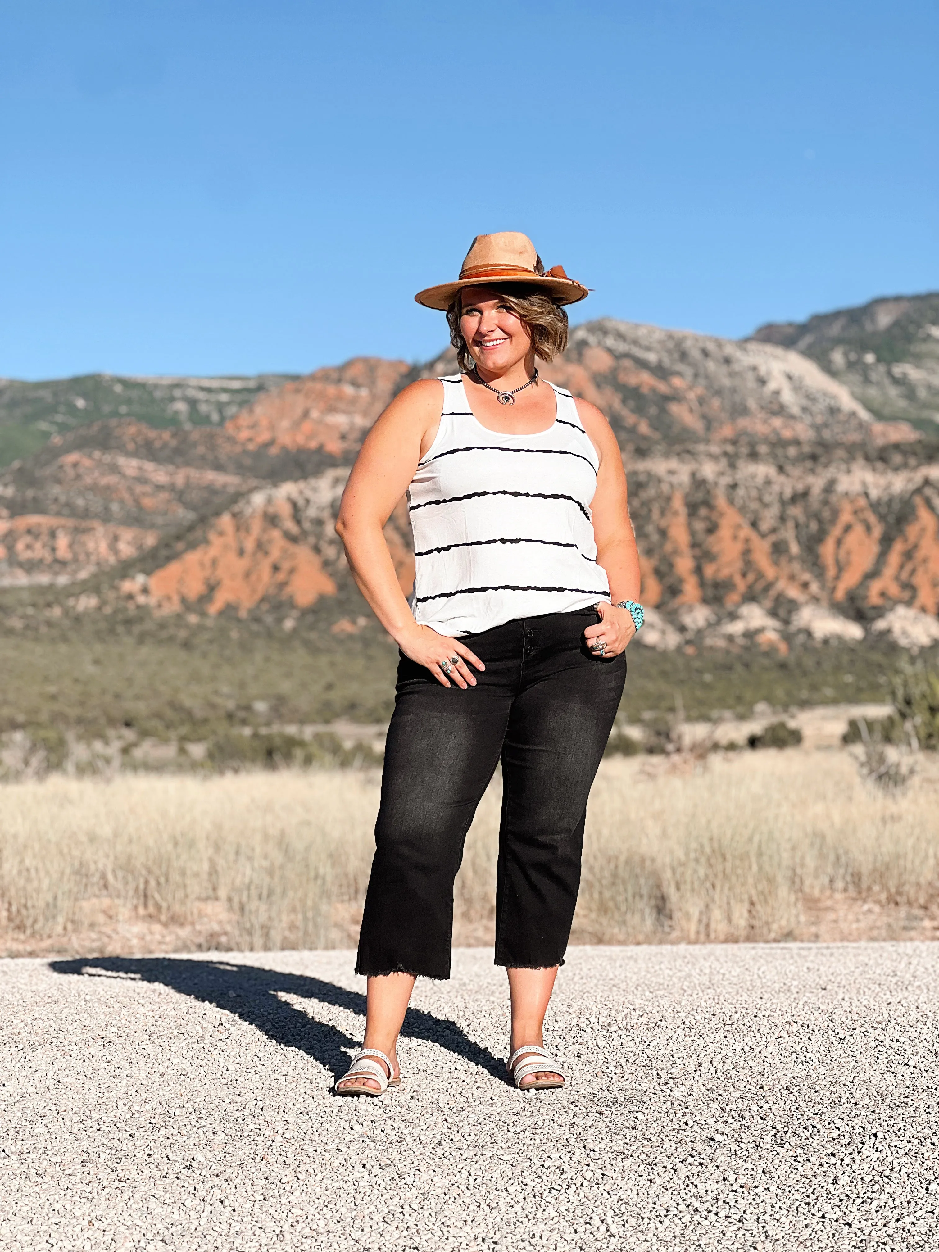 Striped Scoop Neck Tank- Ivory