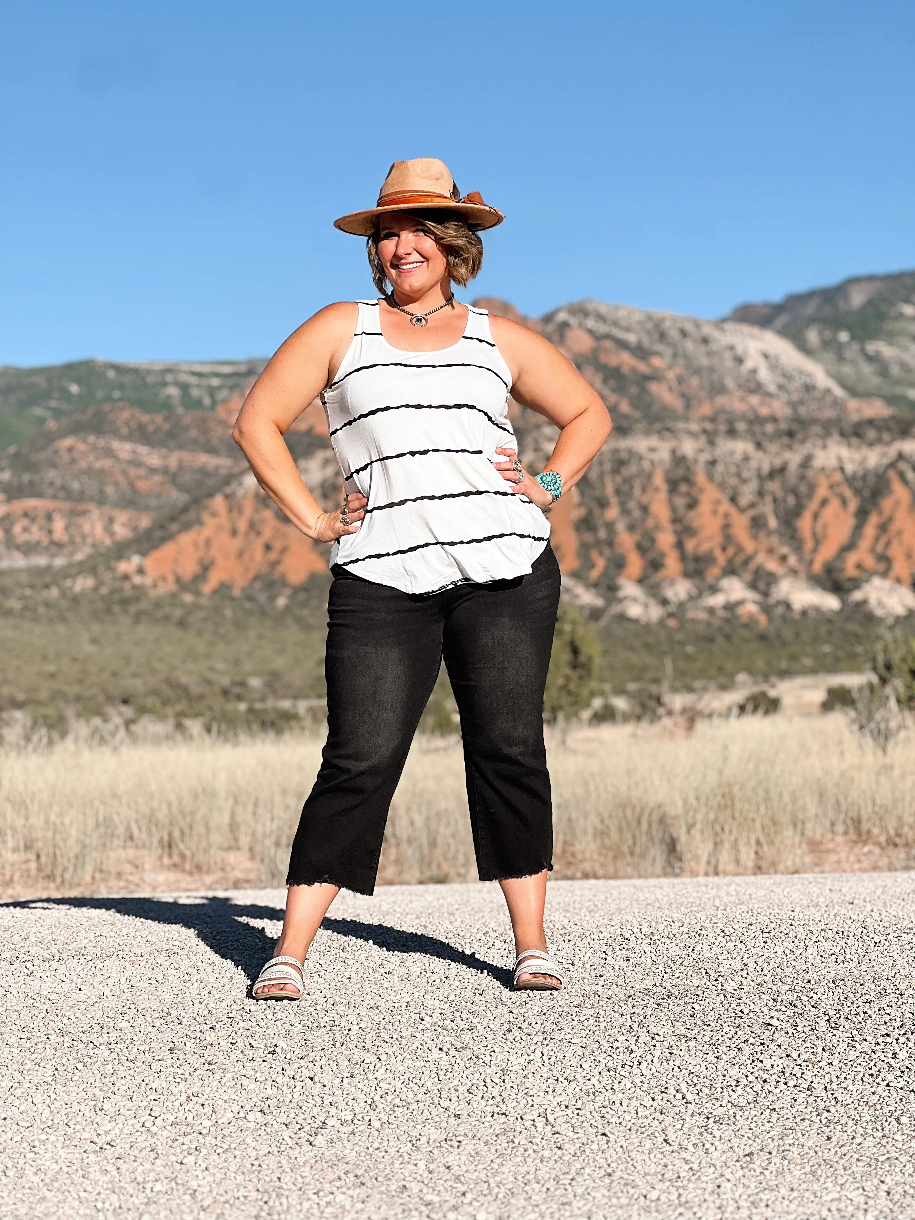 Striped Scoop Neck Tank- Ivory