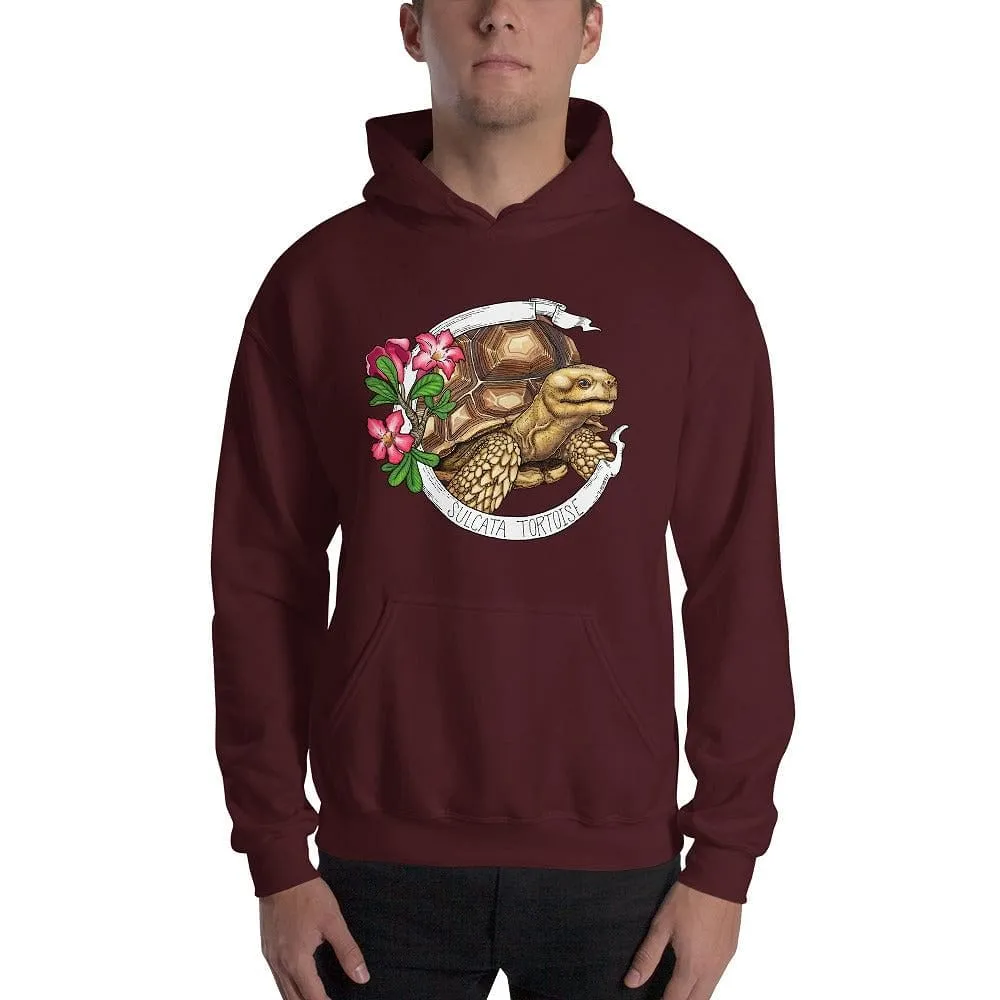 Sulcata Tortoise Banner Hoodie, Cute Turtle Reptile Pullover