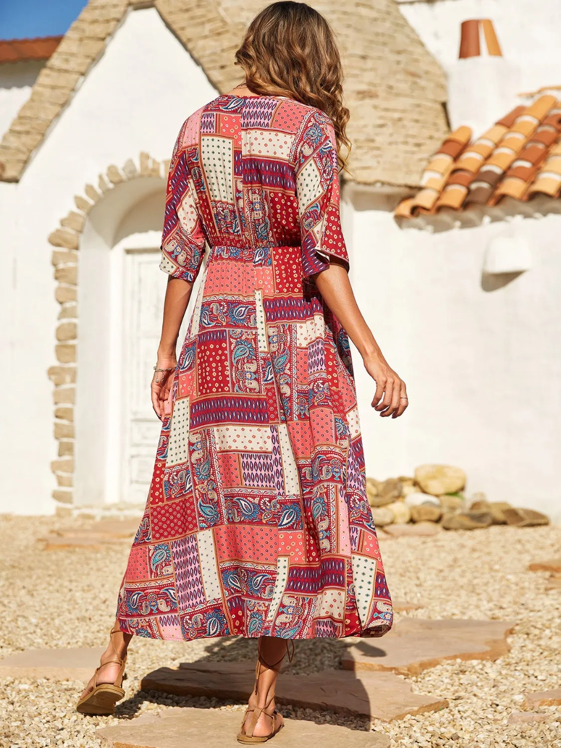 Sunset and Swim  Printed Half Sleeve Midi Dress