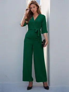 Sunset and Swim – Jumpsuit mit Überkreuz und halblangen Ärmeln und weitem Bein