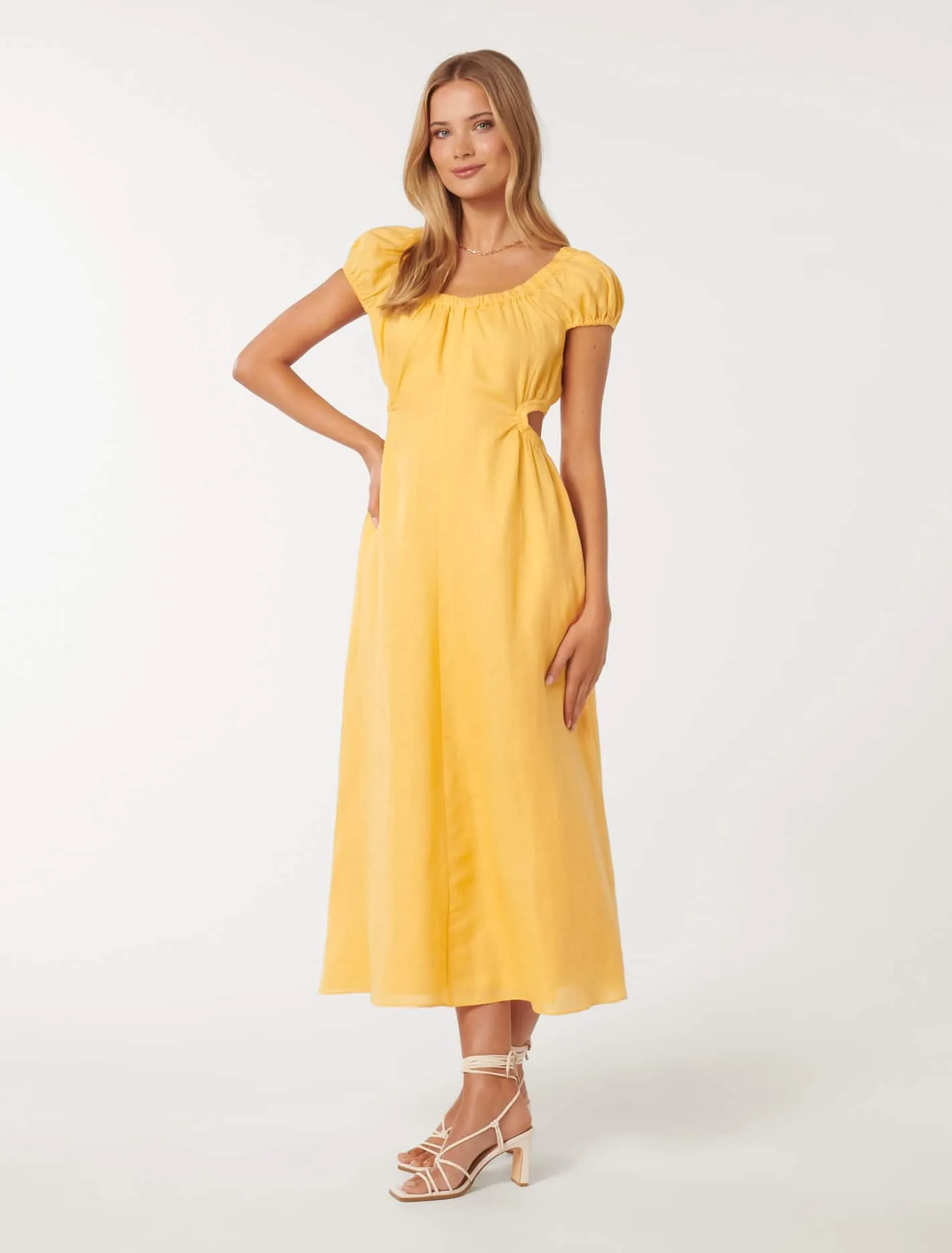 Tali Cap Sleeve Cut Waist Midi Dress