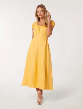 Tali Cap Sleeve Cut Waist Midi Dress