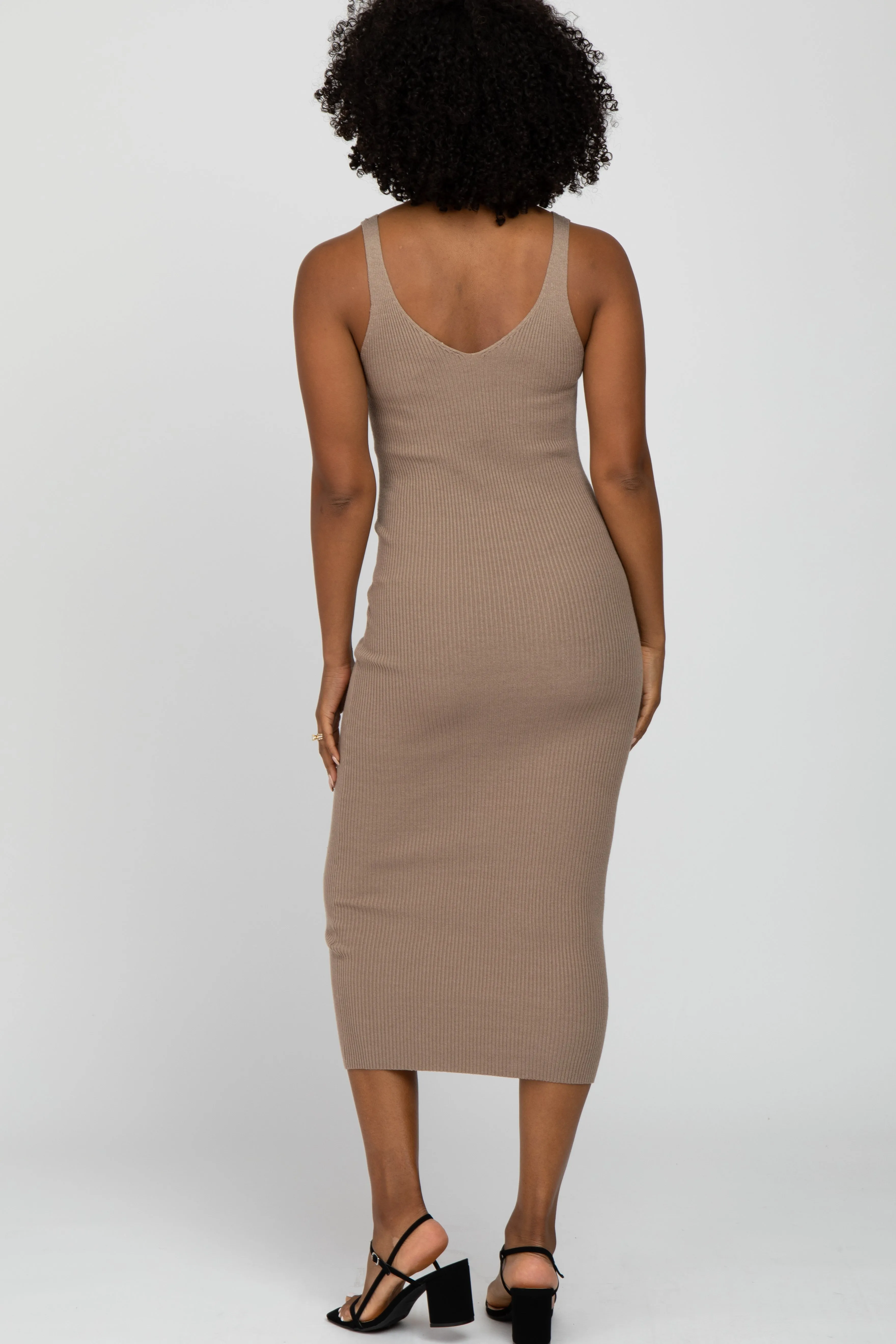 Taupe Sleeveless V-Neck Sweater Dress