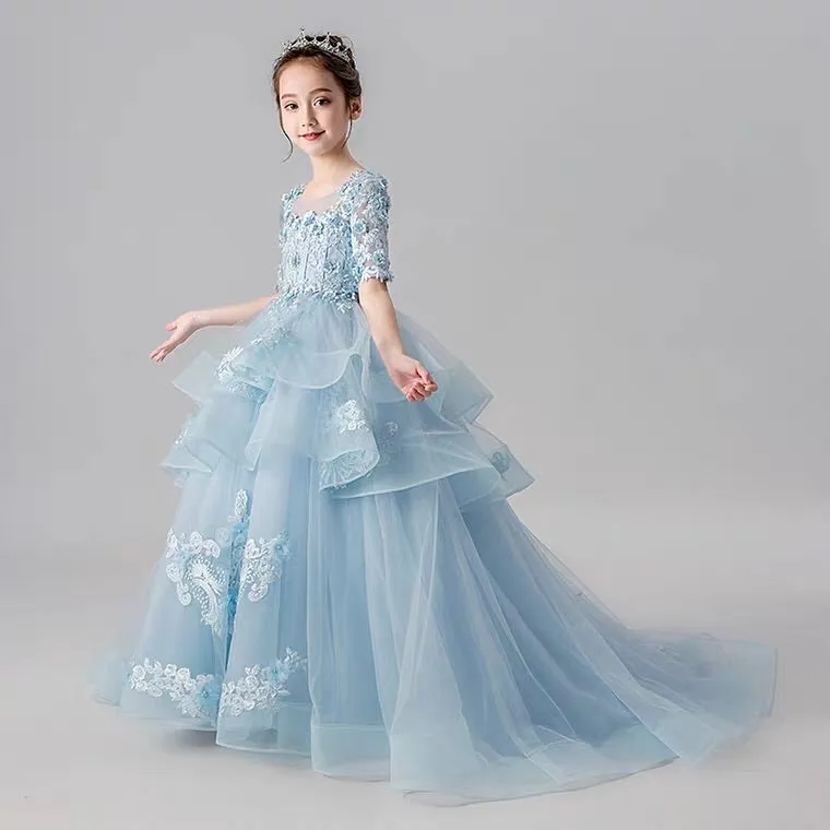 The Ketea Flower Girl Blue /White Dress