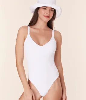 The Marco One Piece - Eco Ribbed - White - Long Torso