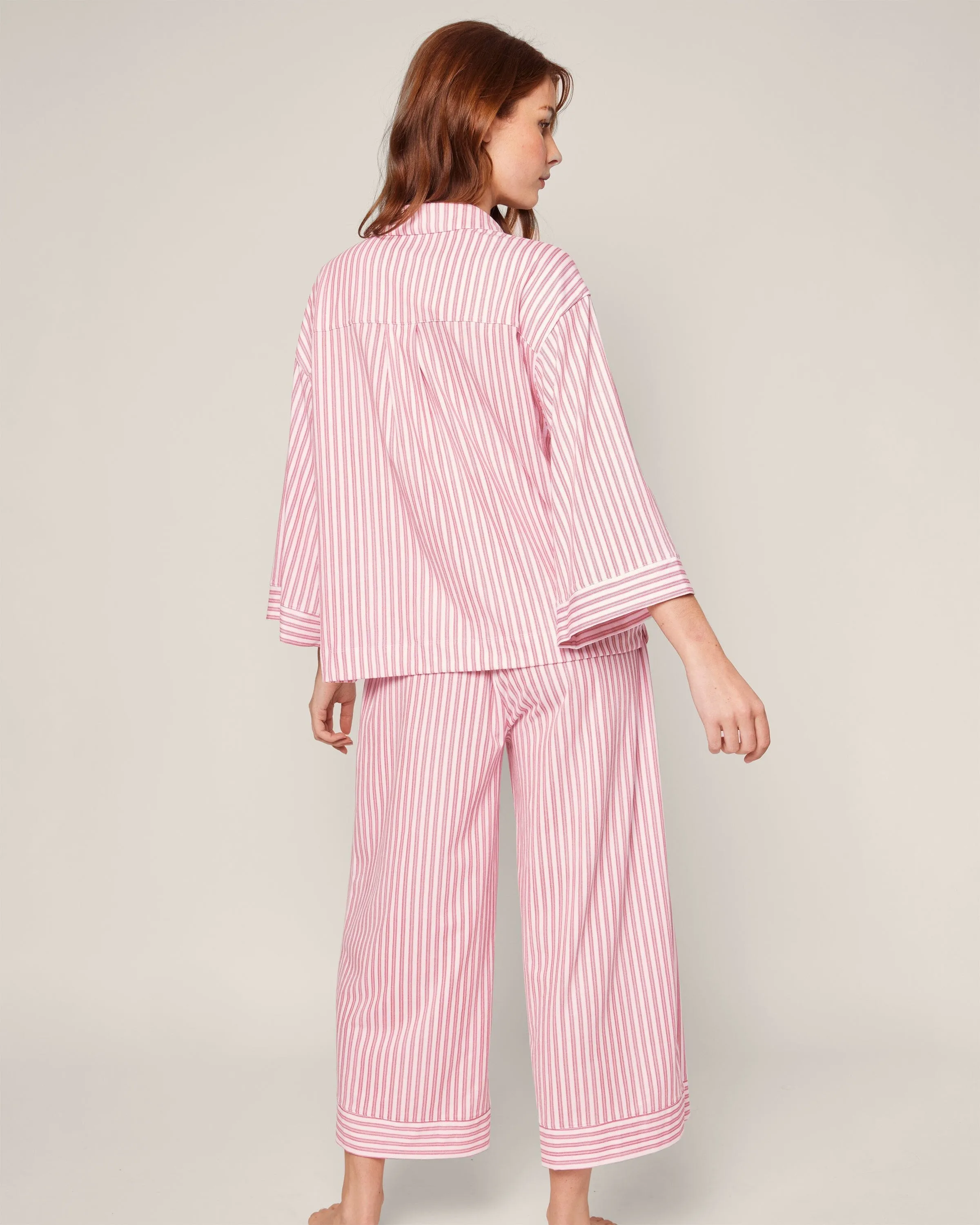 The Olivia Wide Leg Pima Pajama Set in Antique Red Ticking