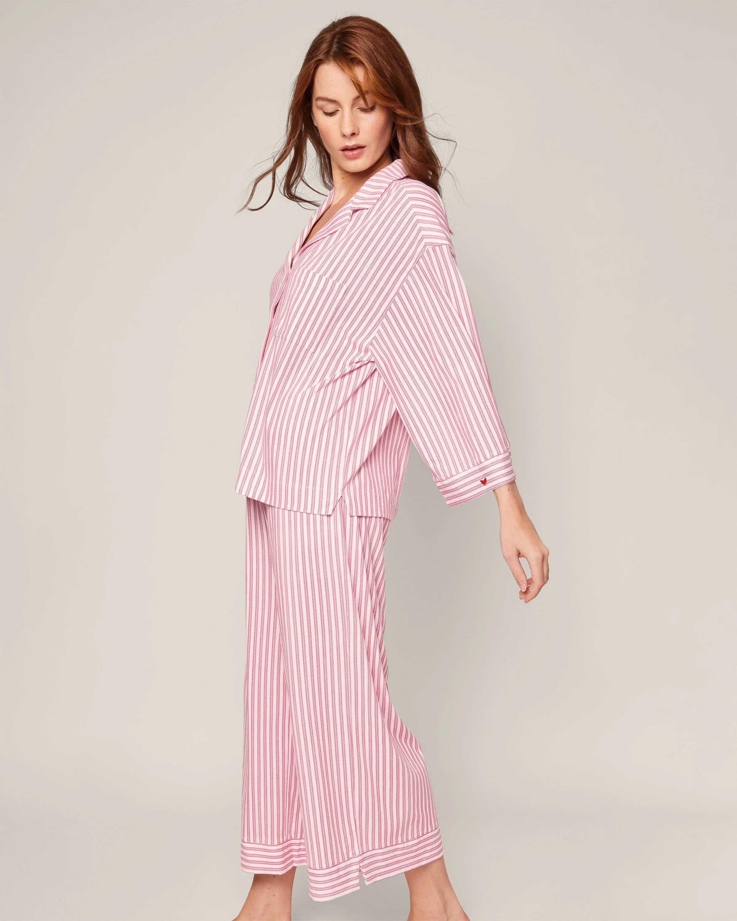 The Olivia Wide Leg Pima Pajama Set in Antique Red Ticking