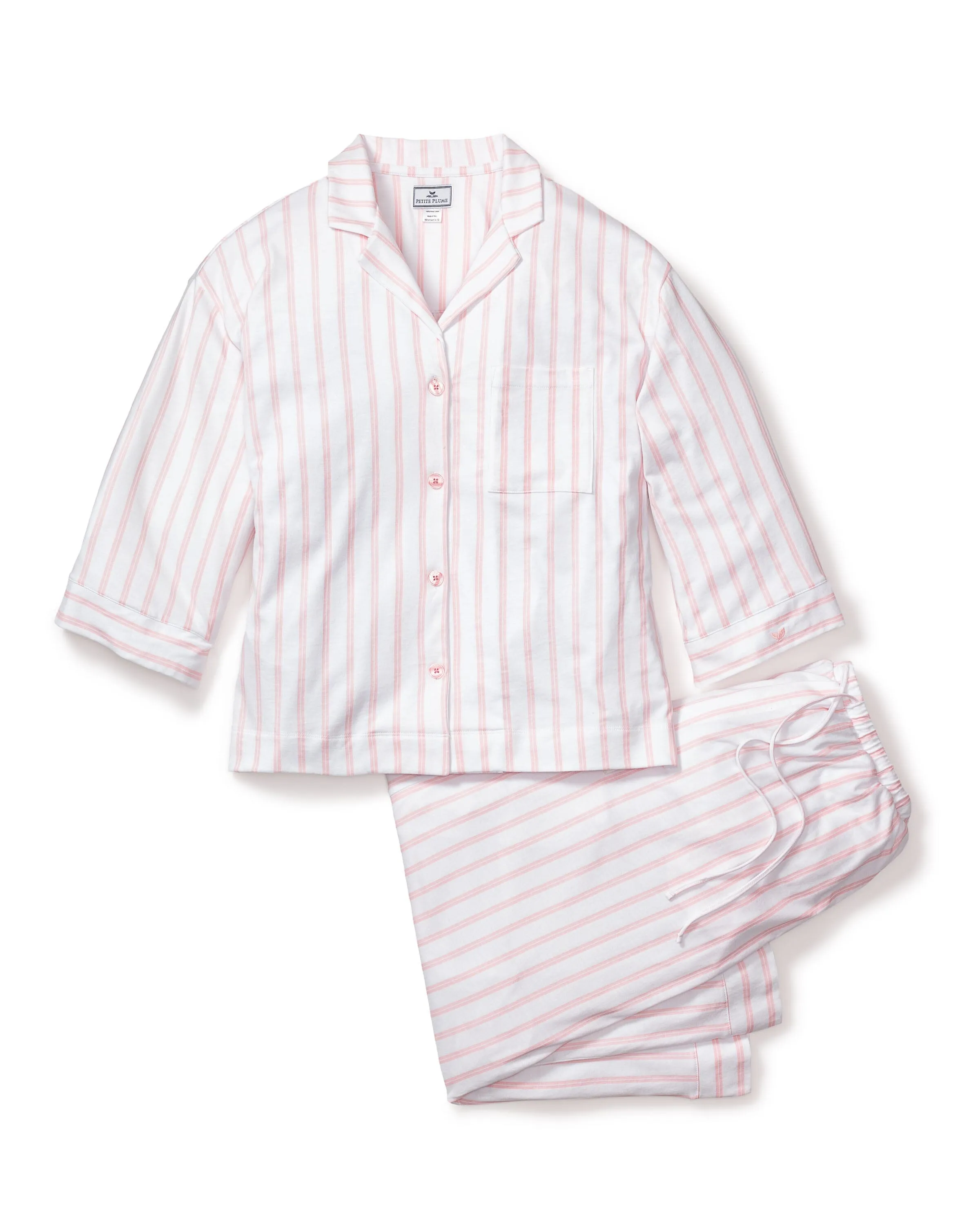 The Olivia Wide Leg Pima Pajama Set | Pink Stripe