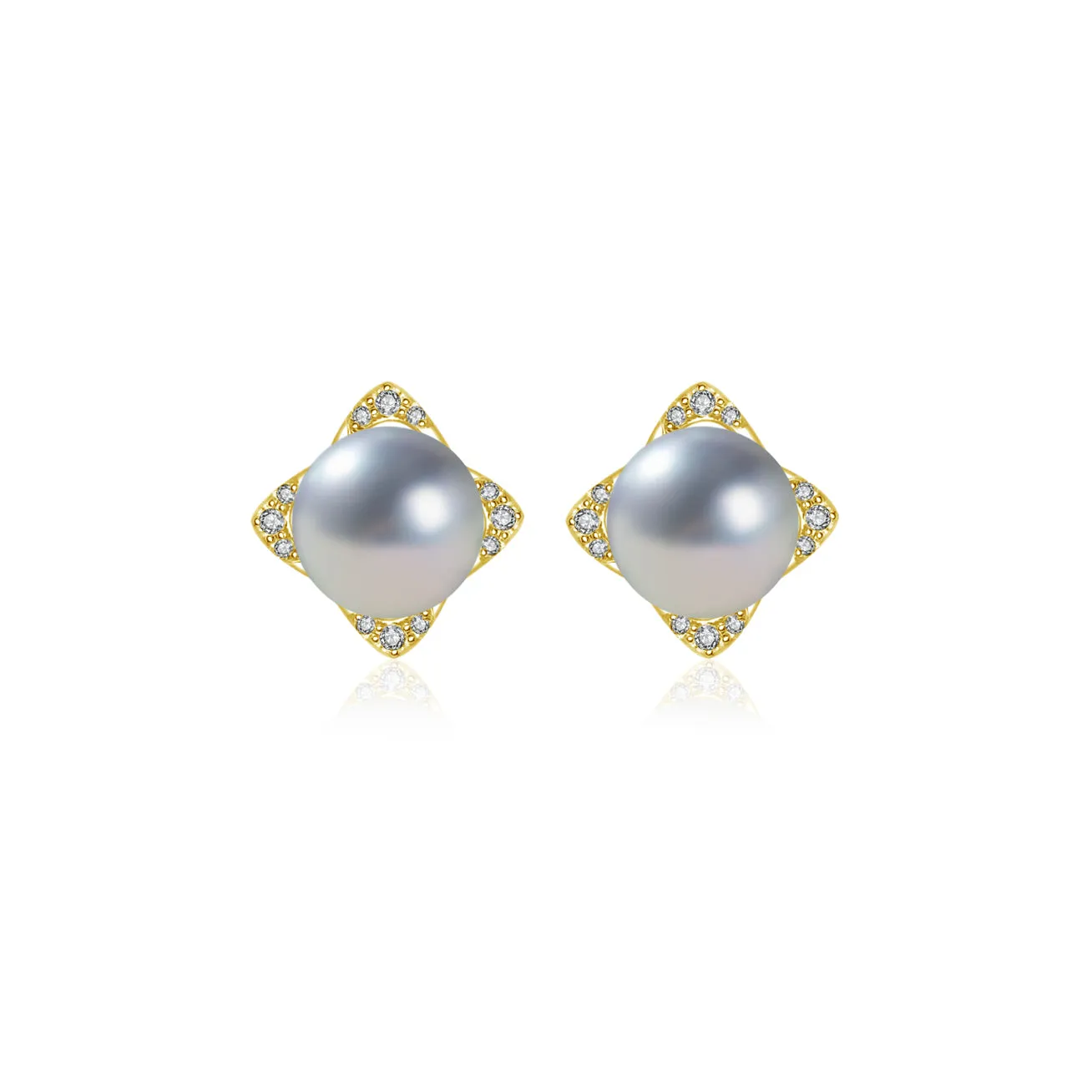 Top Grade 18K Gold Diamond Silver Blue Akoya Pearl Earrings KE00152