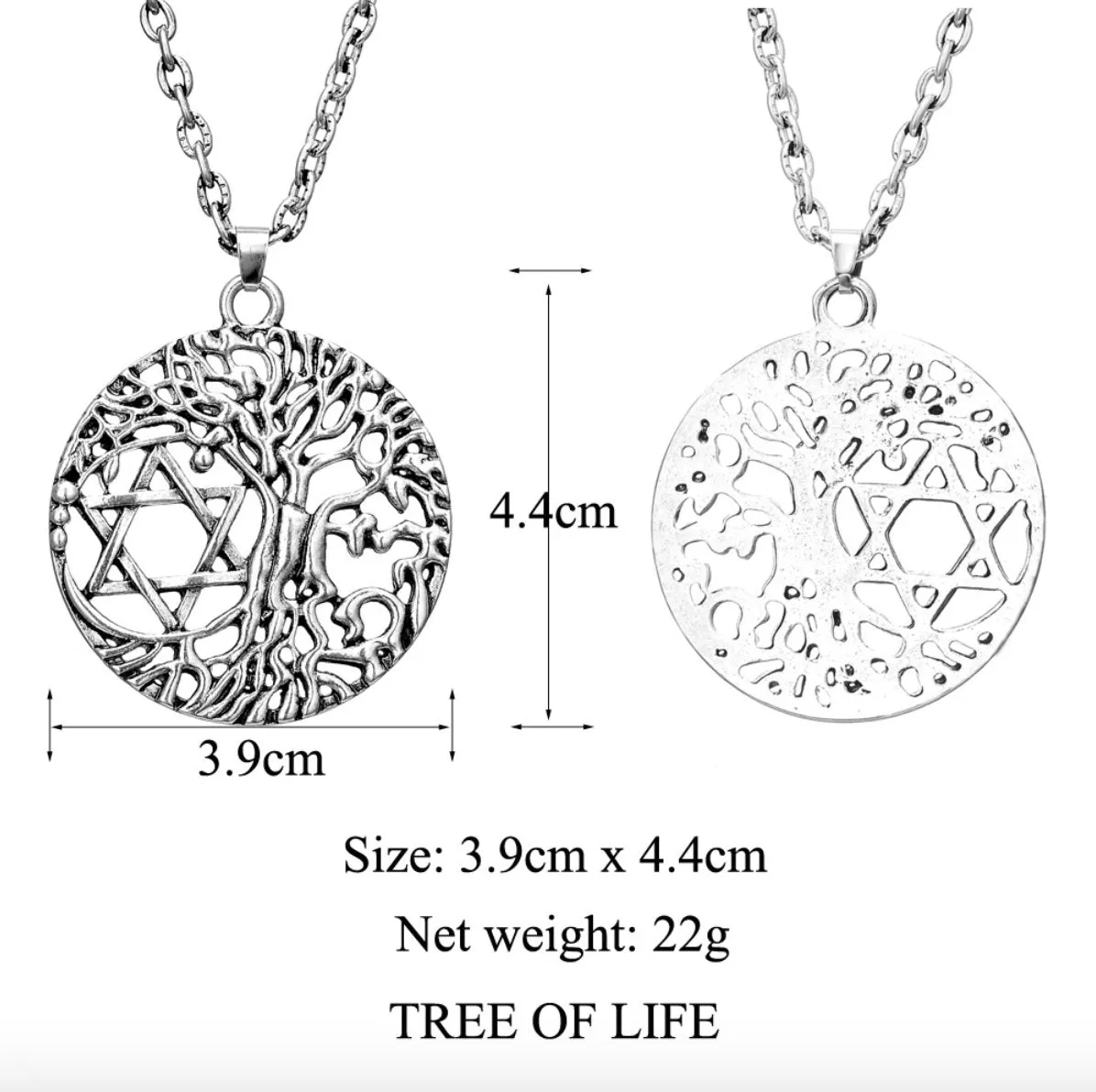 Tree of Life 2D Star of David Sacred Geometry Merkaba Mandala Silver Plated Necklace