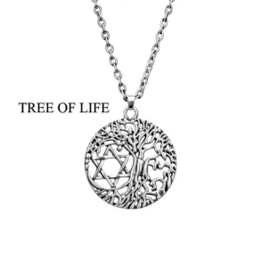 Tree of Life 2D Star of David Sacred Geometry Merkaba Mandala Silver Plated Necklace