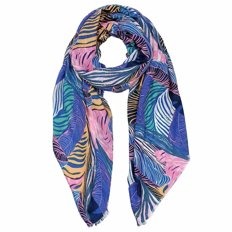 Tropical Leaf Printed Oblong Scarf